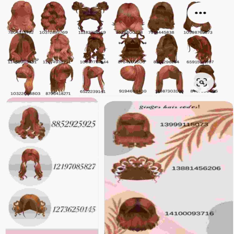 Roblox Berry Avenue ginger hair codes, ponytails, pigtails, bangs, etc.
